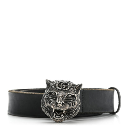 Gucci Calfskin Brass Feline Buckle Belt 95 38 Black 1 of 9