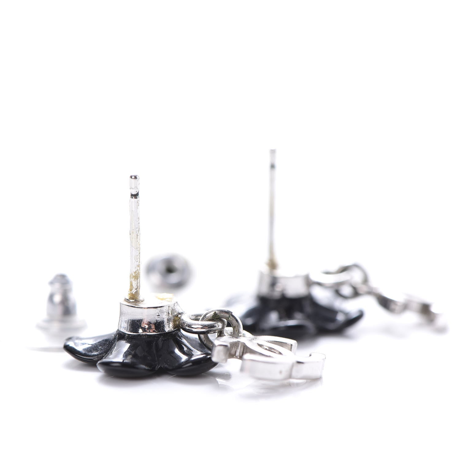 Chanel Enamel Crystal CC Camellia Drop Earrings Black 3 of 4