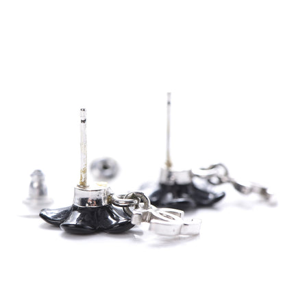 Chanel Enamel Crystal CC Camellia Drop Earrings Black 3 of 4