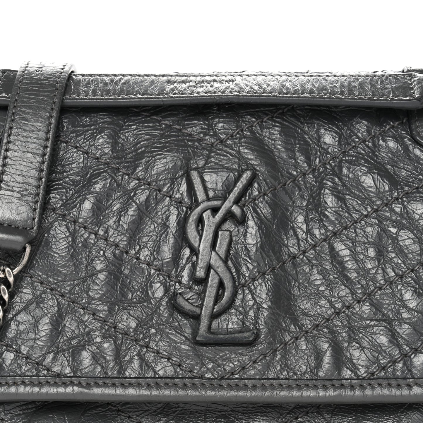 Crinkled Calfskin Matelasse Monogram Baby Niki Chain Satchel Storm