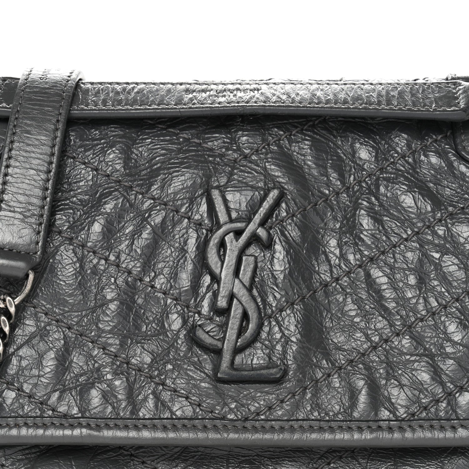 Saint Laurent Crinkled Calfskin Matelasse Monogram Baby Niki Chain Satchel Storm 8 of 13