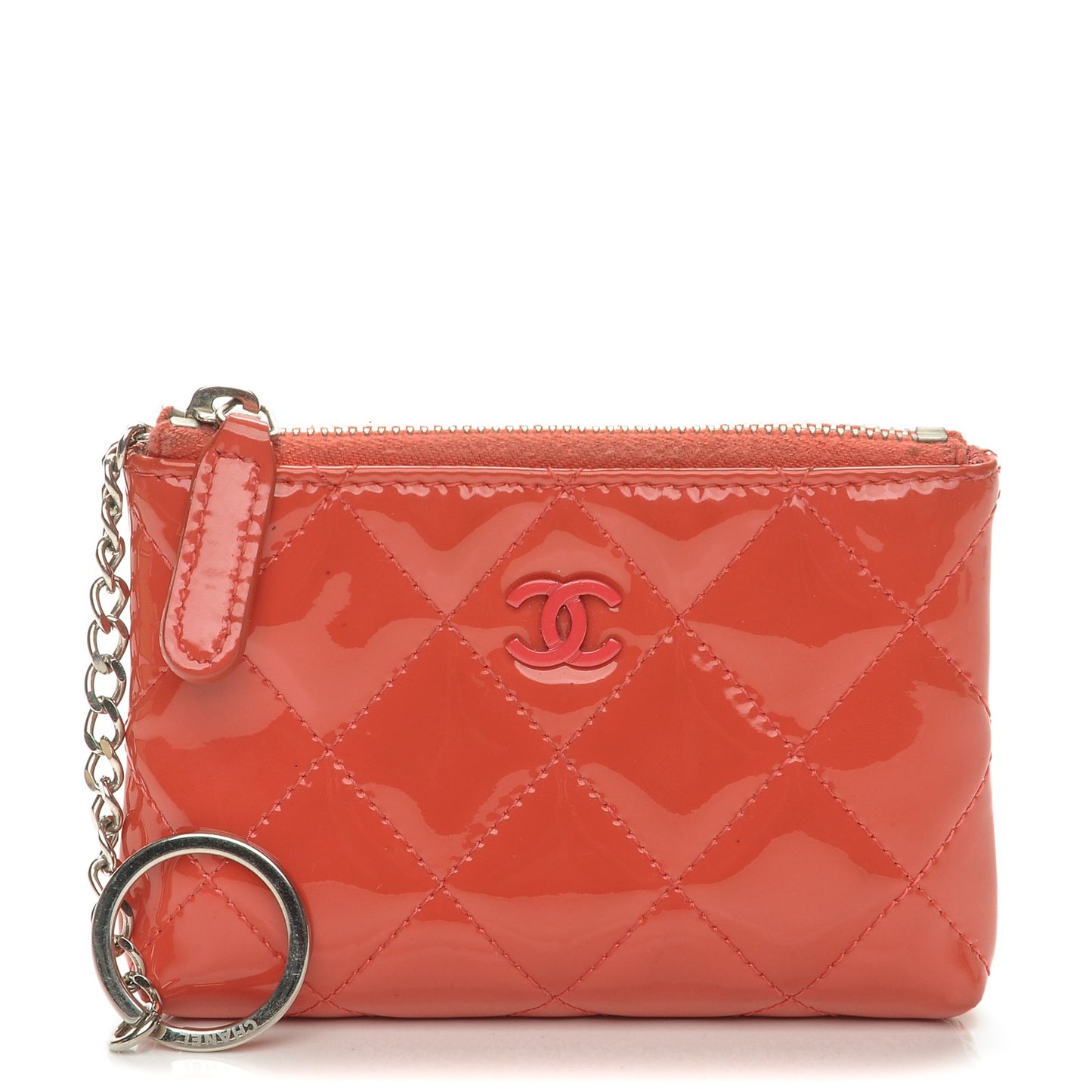 Patent Quilted Key Holder Case Coral