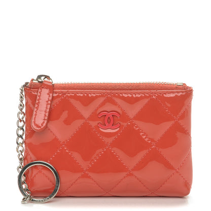 Chanel Patent Quilted Key Holder Case Coral 1 of 12