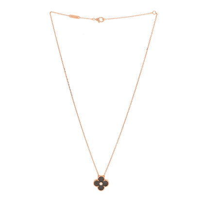 Van Cleef & Arpels 18K Rose Gold Diamond Silver Obsidian Vintage Alhambra Pendant Necklace 3 of 6