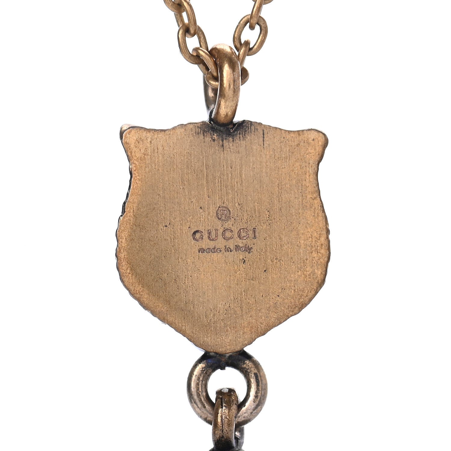 Gucci Metal Crystal Pearl Tiger Head Necklace Aged Gold 4 of 4