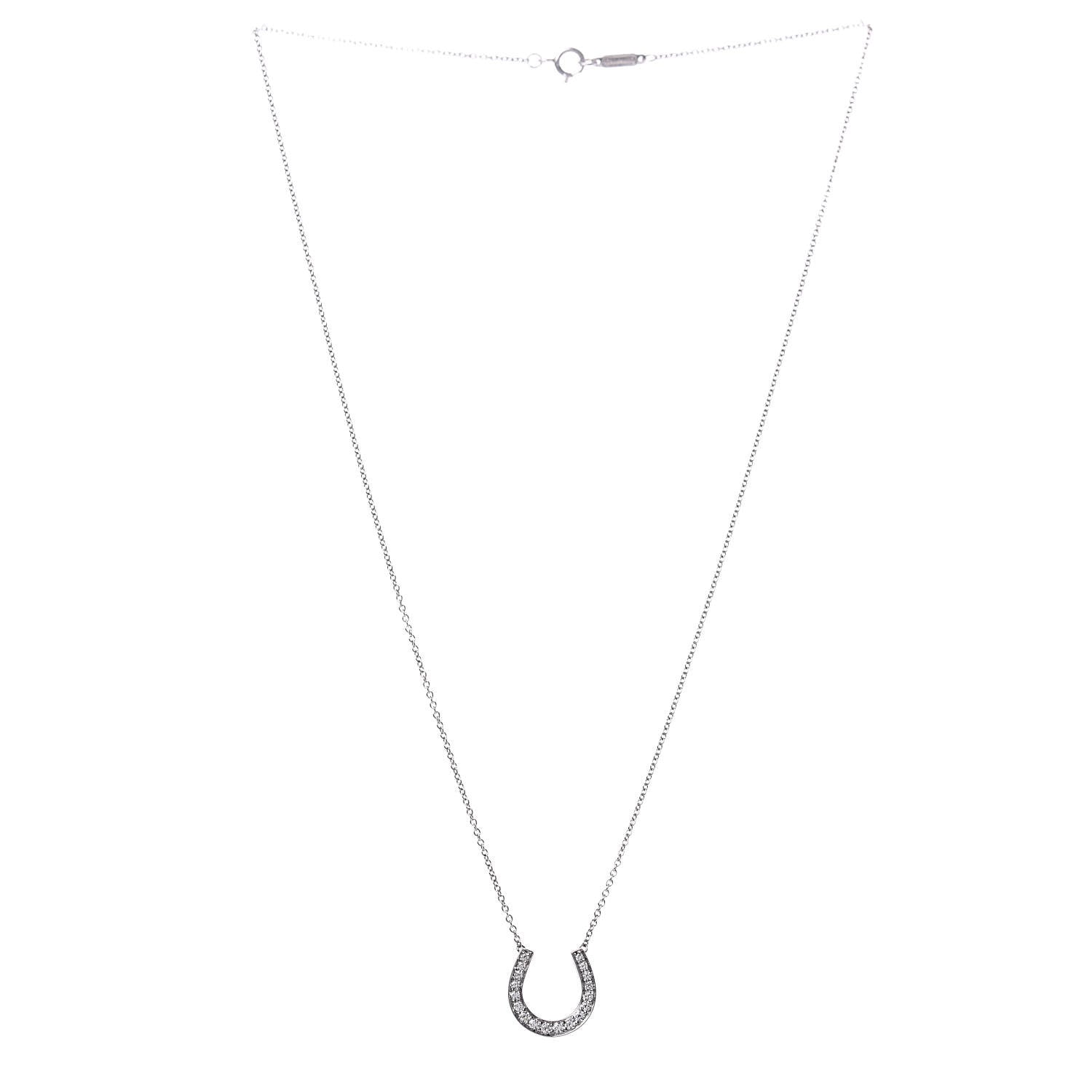 Tiffany Platinum Diamond Horseshoe Pendant Necklace 3 of 6