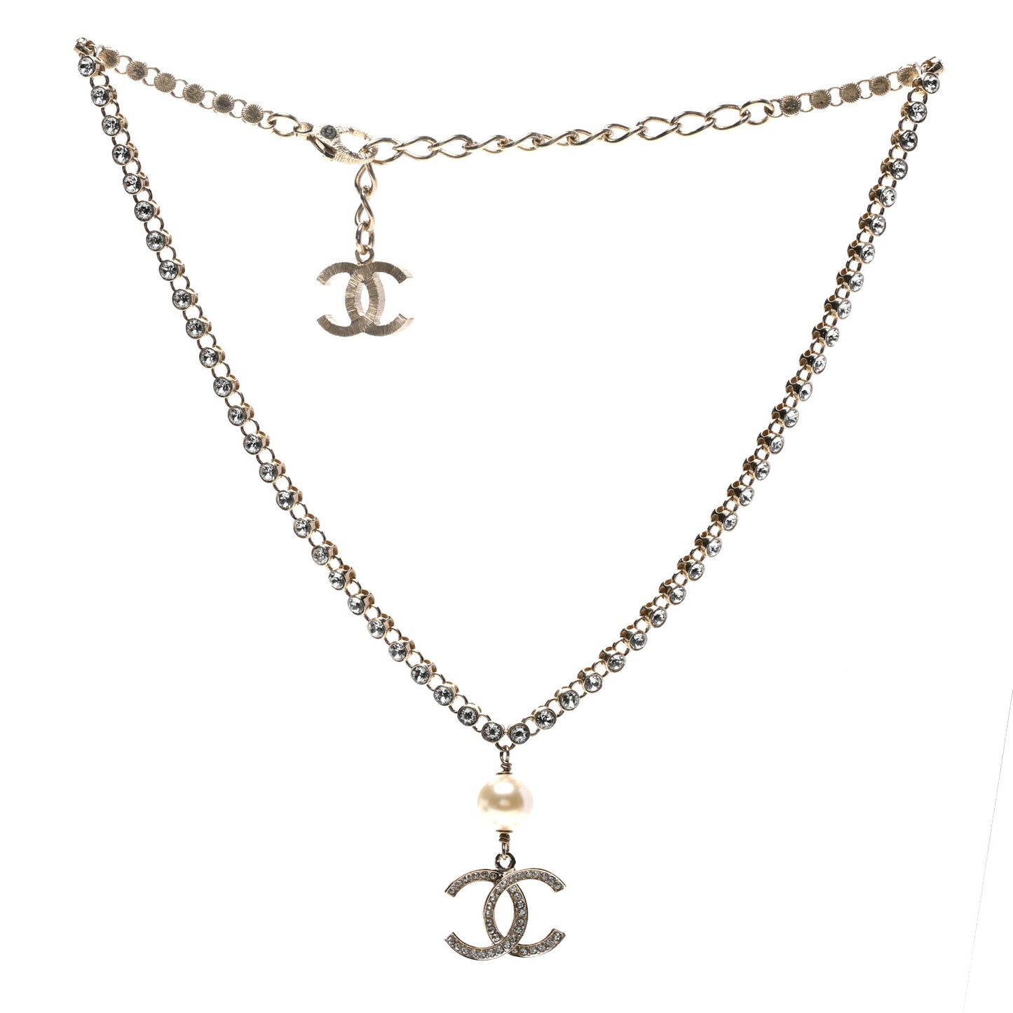 Crystal Pearl CC Short Necklace Gold