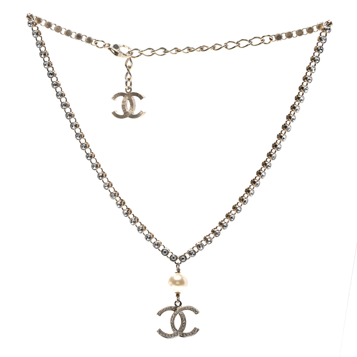 Chanel Crystal Pearl CC Short Necklace Gold 3 of 6