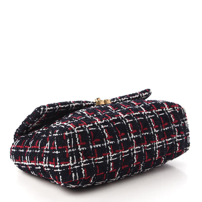 Chanel Tweed Quilted Large Chanel 19 Flap Navy Blue White Red 4 of 10