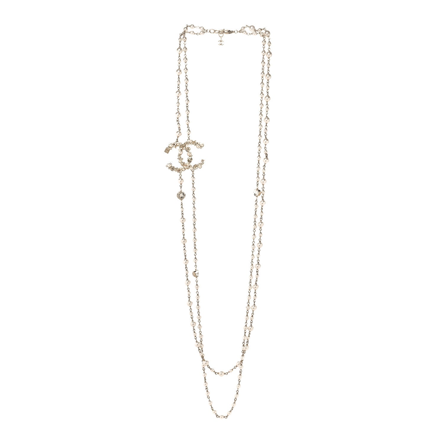 Chanel Crystal Pearl CC Charms Long Necklace Gold 3 of 5