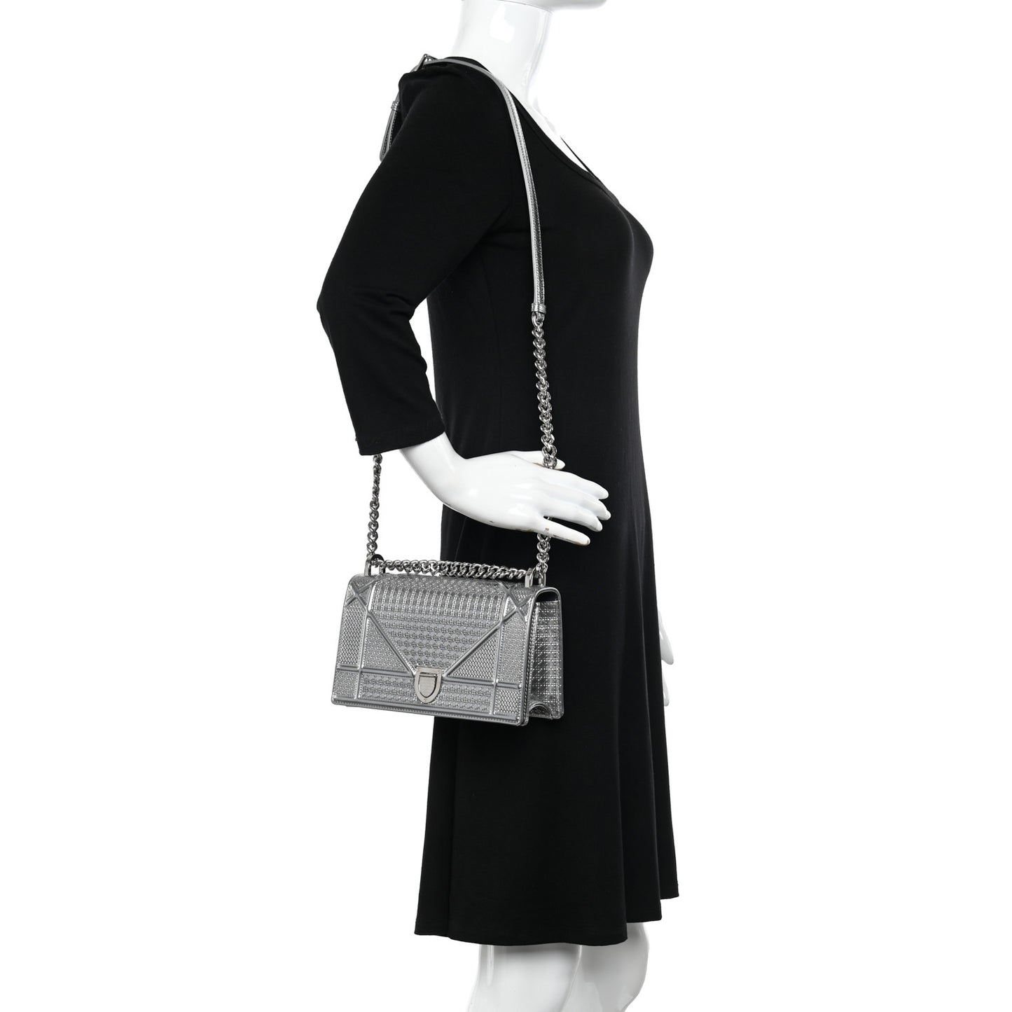 Metallic Patent Micro-Cannage Small Diorama Flap Bag Silver