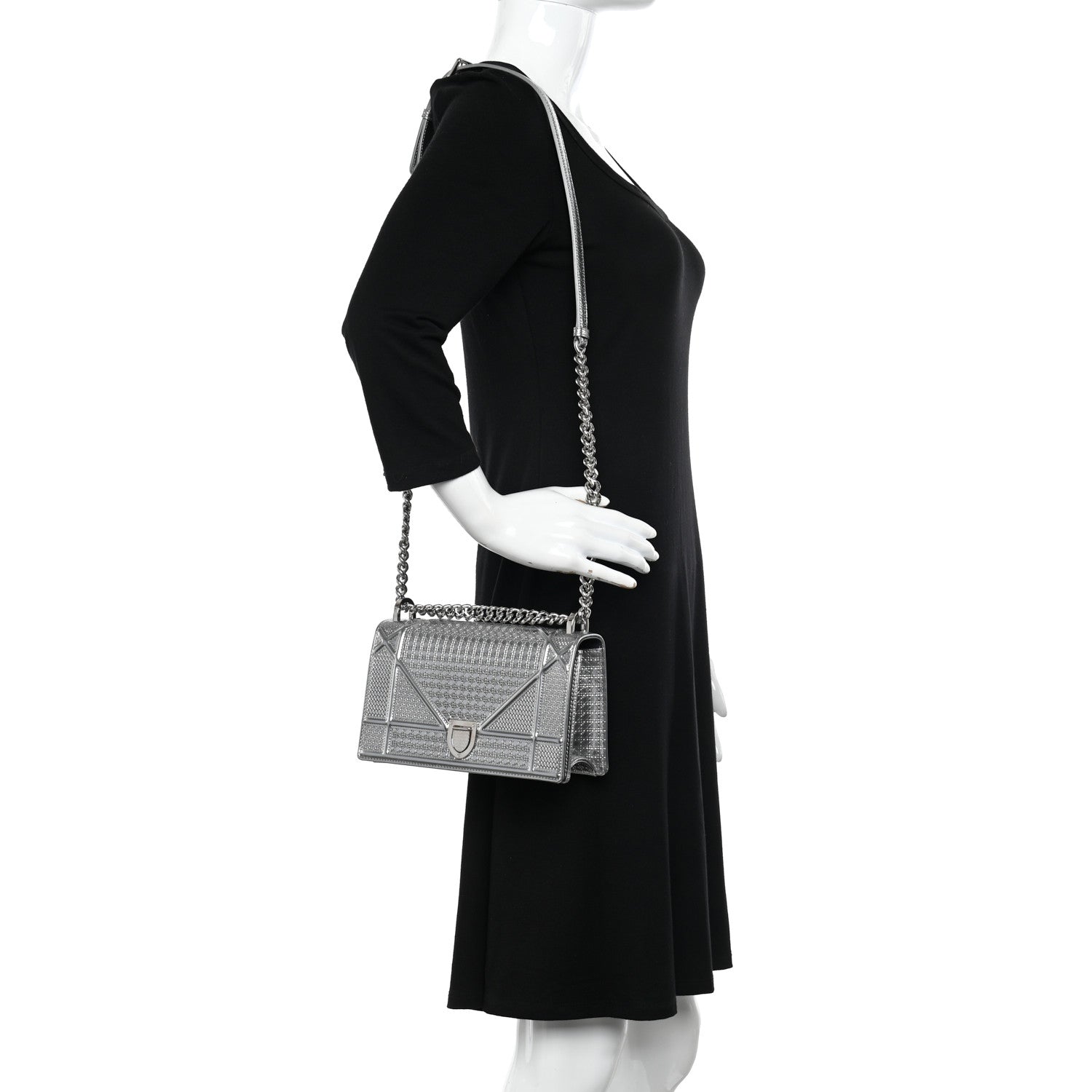 Christian Dior Metallic Patent Micro-Cannage Small Diorama Flap Bag Silver 2 of 10