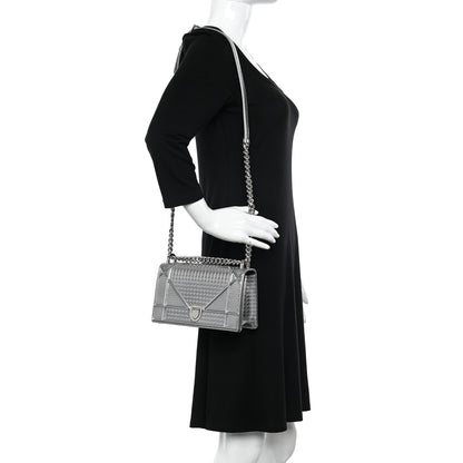 Christian Dior Metallic Patent Micro-Cannage Small Diorama Flap Bag Silver 2 of 10