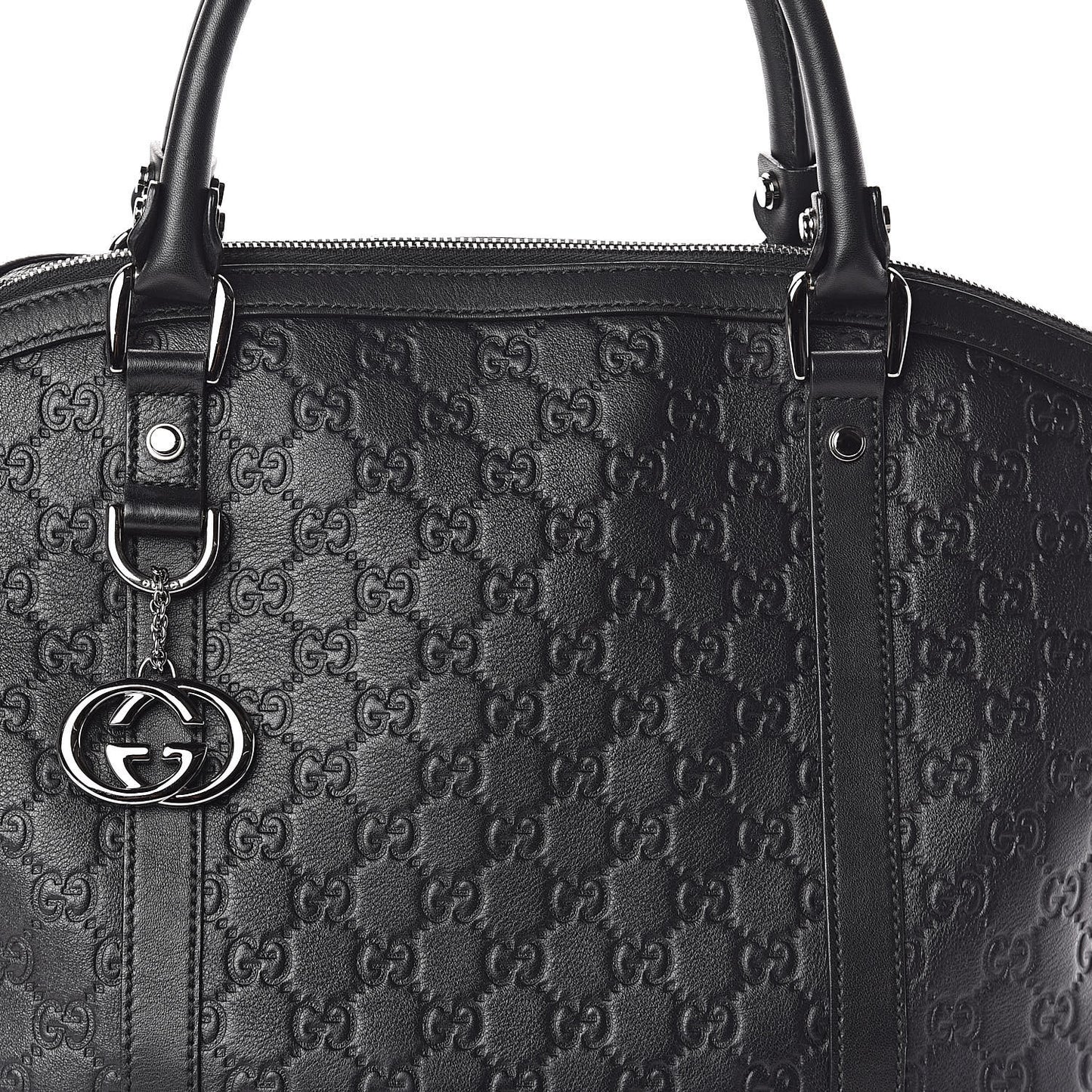 Guccissima Large GG Charm Convertible Dome Satchel Black
