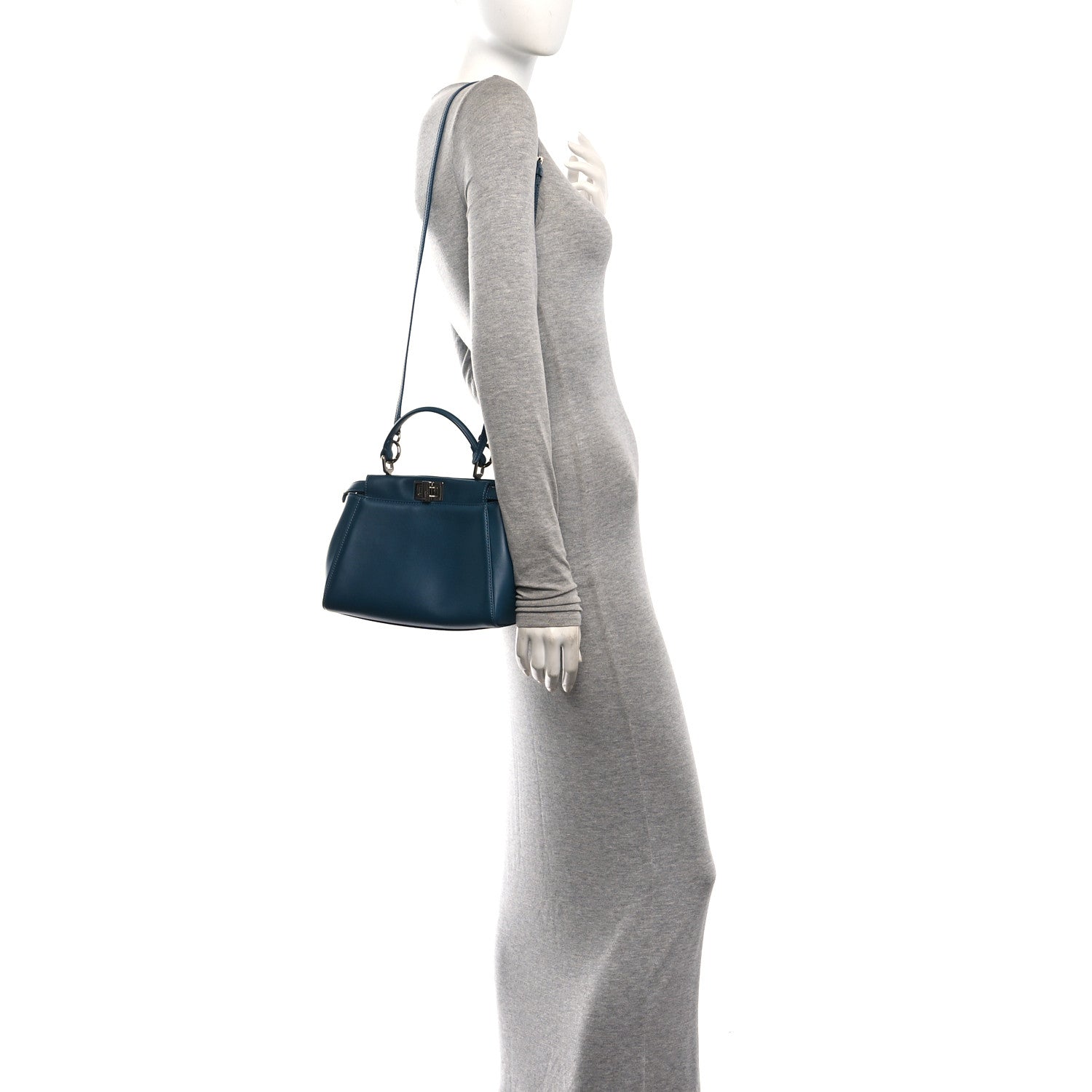 Fendi Nappa Mini Peekaboo Iconic Satchel Pavone 2 of 9