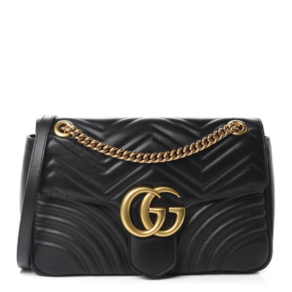 Gucci Calfskin Matelasse Medium GG Marmont Shoulder Bag Black 1 of 11