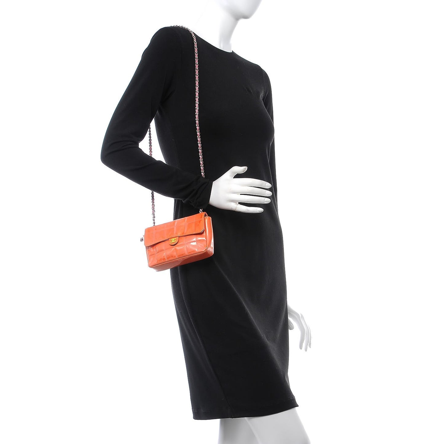 Patent Square Quilted Extra Mini Convertible Flap Belt Bag Orange