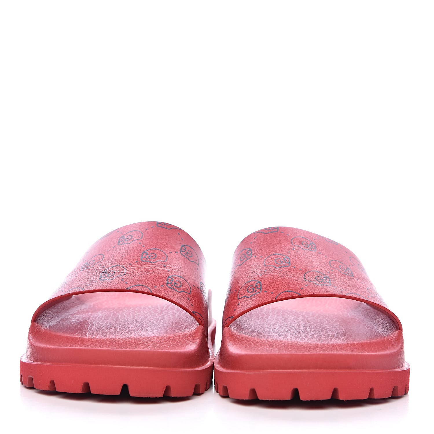 Gucci Calfskin Rubber GucciGhost Hamlet Skull Mens Lug Sole Slide Sandals 7 Hibiscus Red Blue Agata 2 of 9