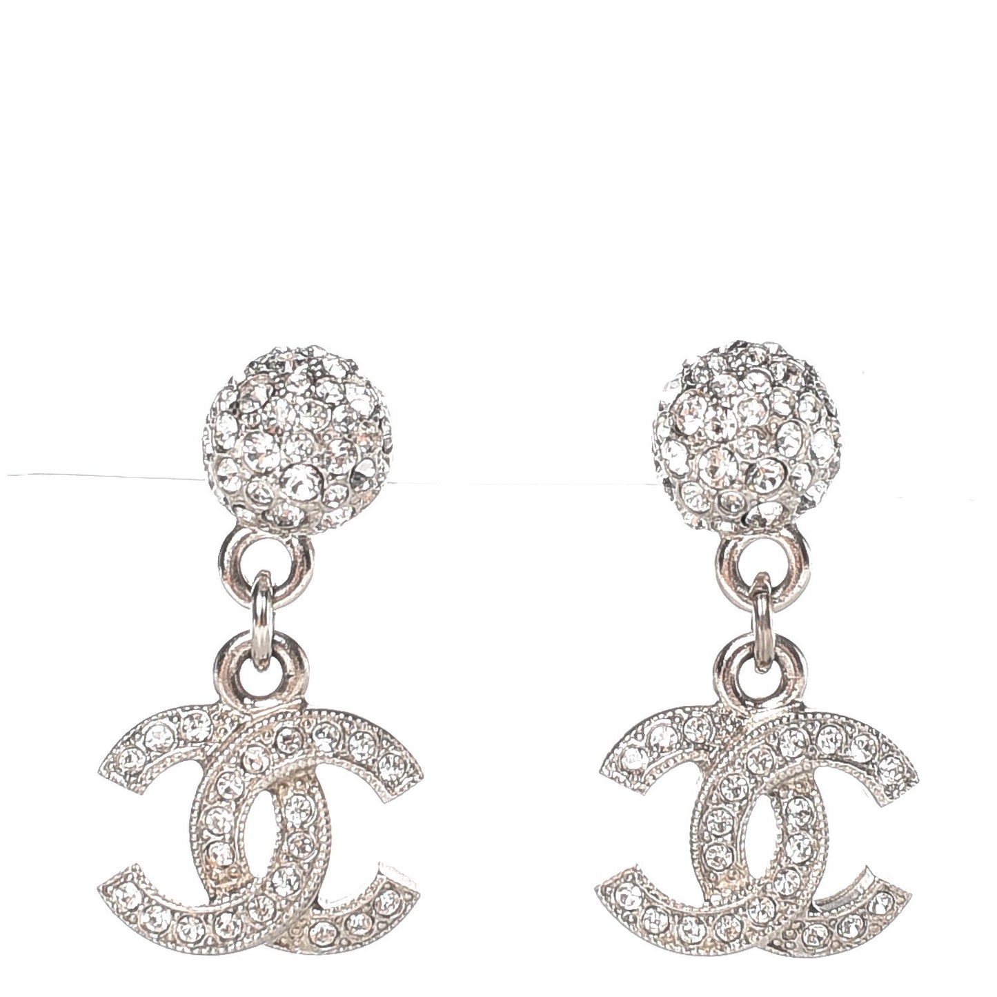 Crystal CC Drop Earrings Silver