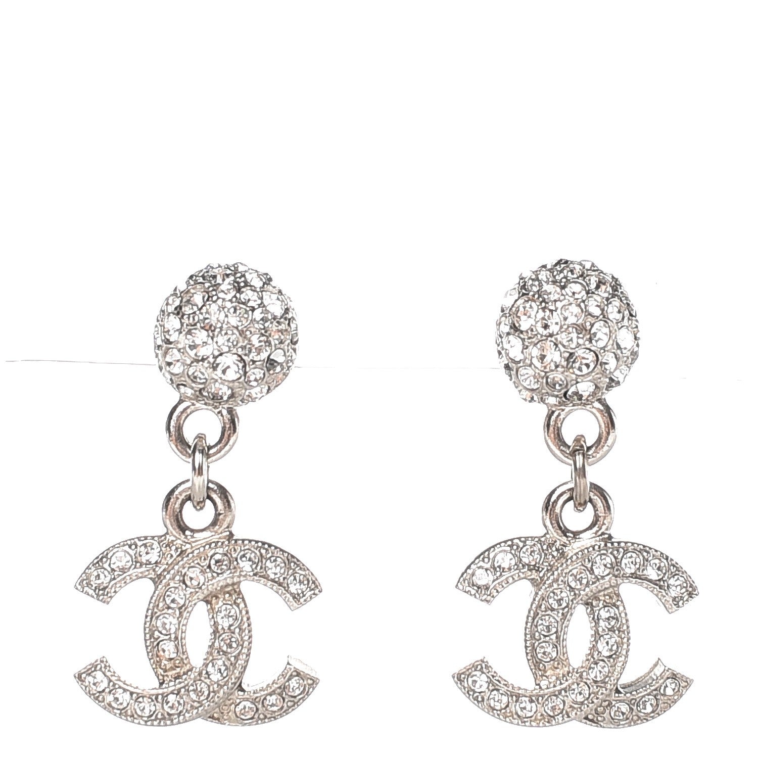 Chanel Crystal CC Drop Earrings Silver 1 of 4