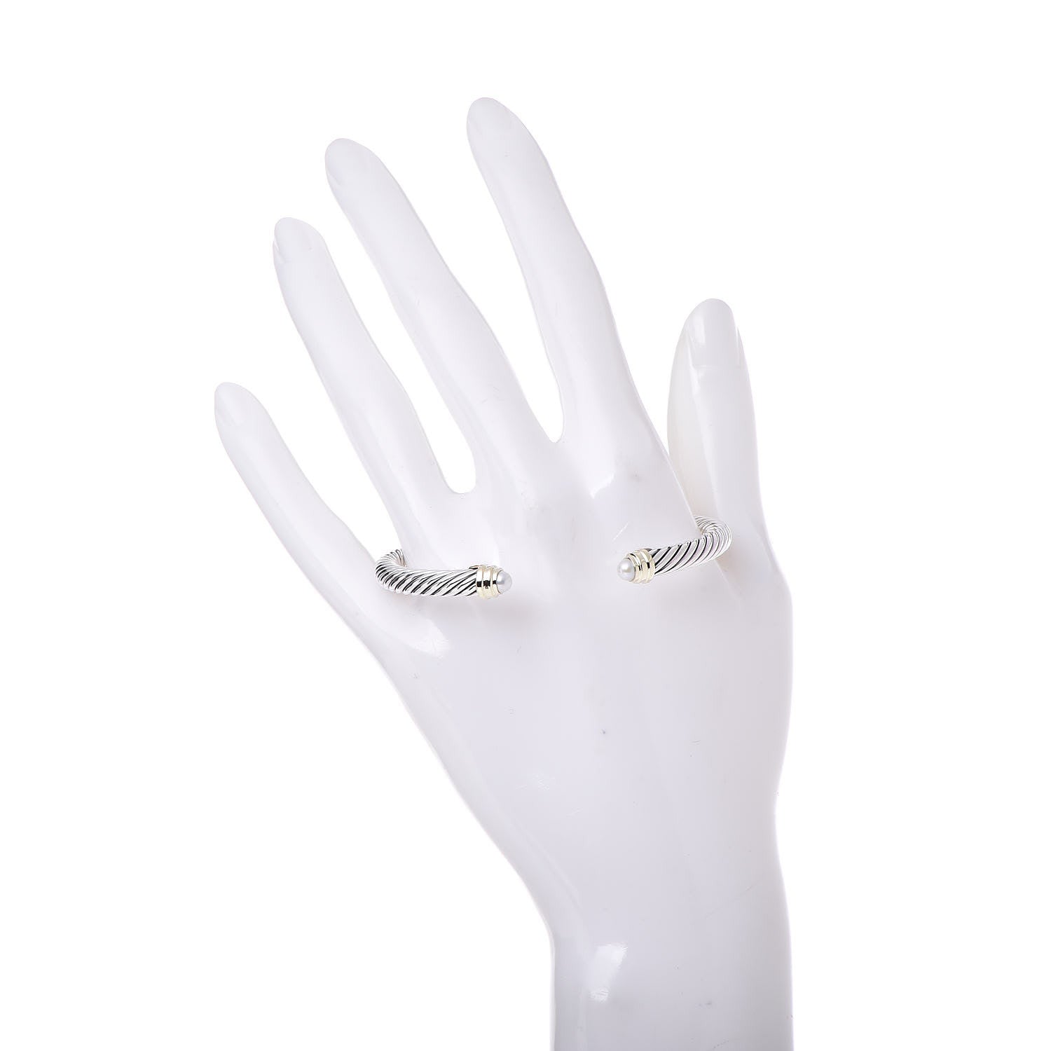 David Yurman Sterling Silver 14K Yellow Gold Pearl 5mm Cable Classics Petite Color Bracelet 2 of 5