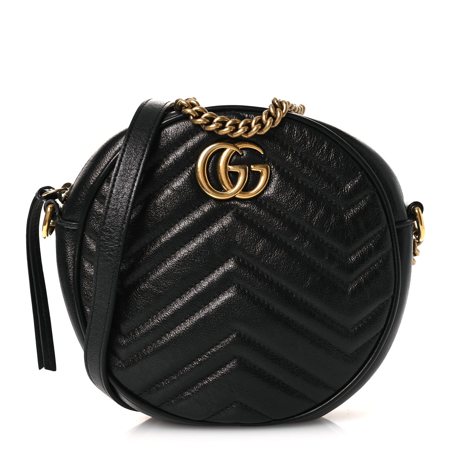 Gucci Azalea Calfskin Matelasse Heart Mini GG Marmont Round Shoulder Bag Black 1 of 9
