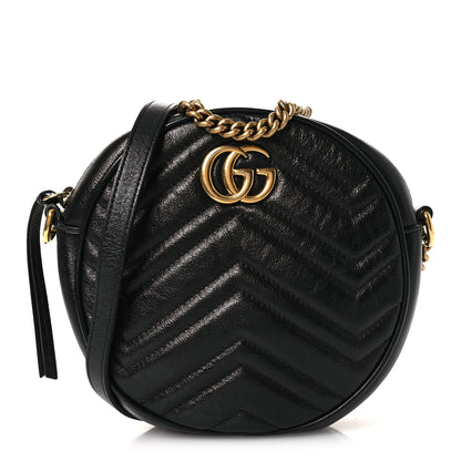 Gucci Azalea Calfskin Matelasse Heart Mini GG Marmont Round Shoulder Bag Black 1 of 9