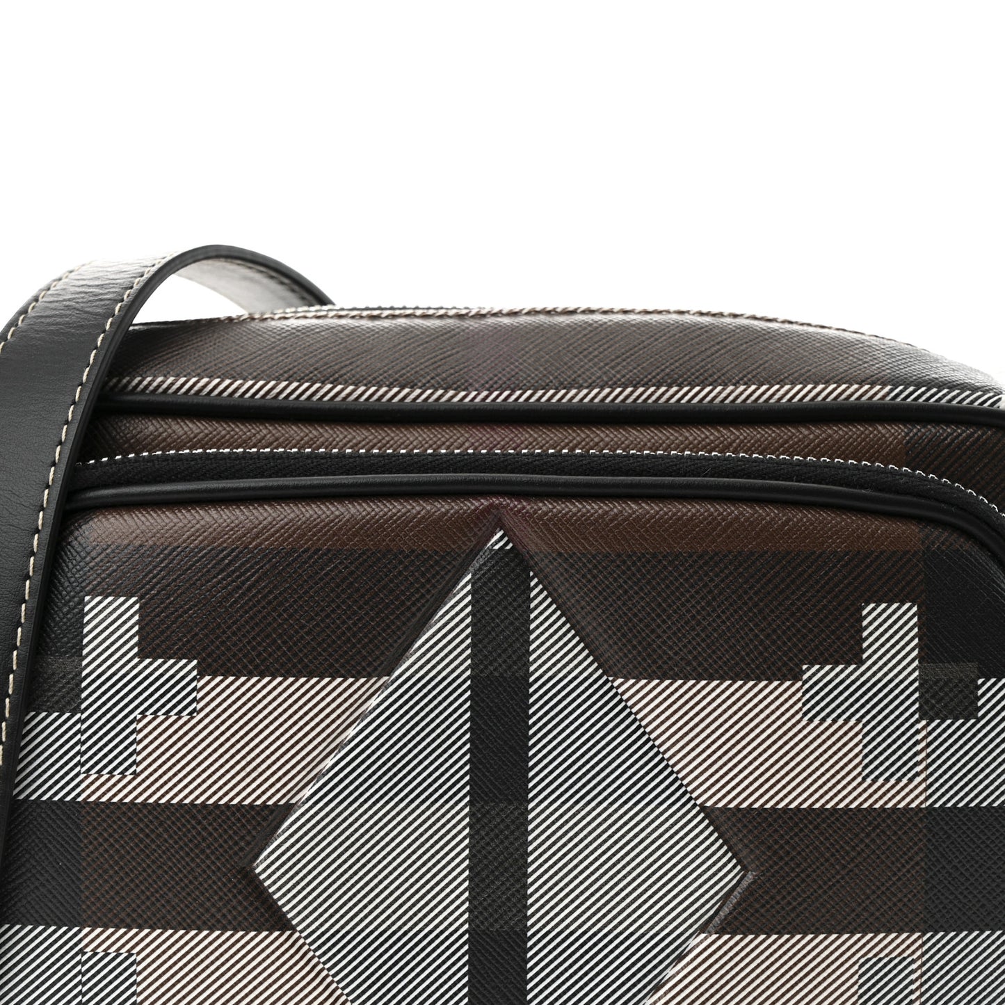 E-Canvas Calfskin Geometric Check Paddy Messenger Dark Birch Brown White