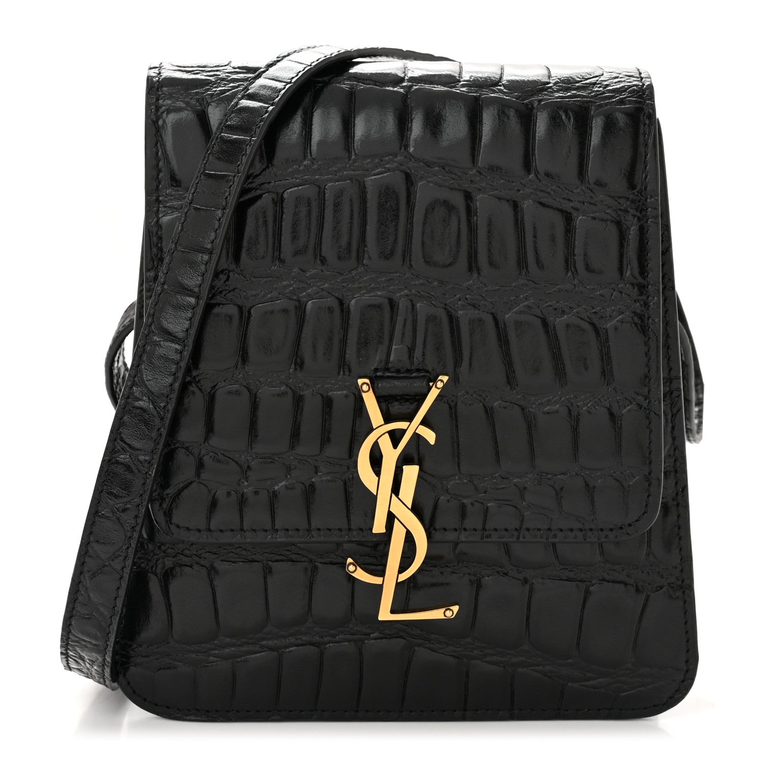 Saint Laurent Calfskin Embossed Crocodile North South Kaia Satchel Black 1 of 10