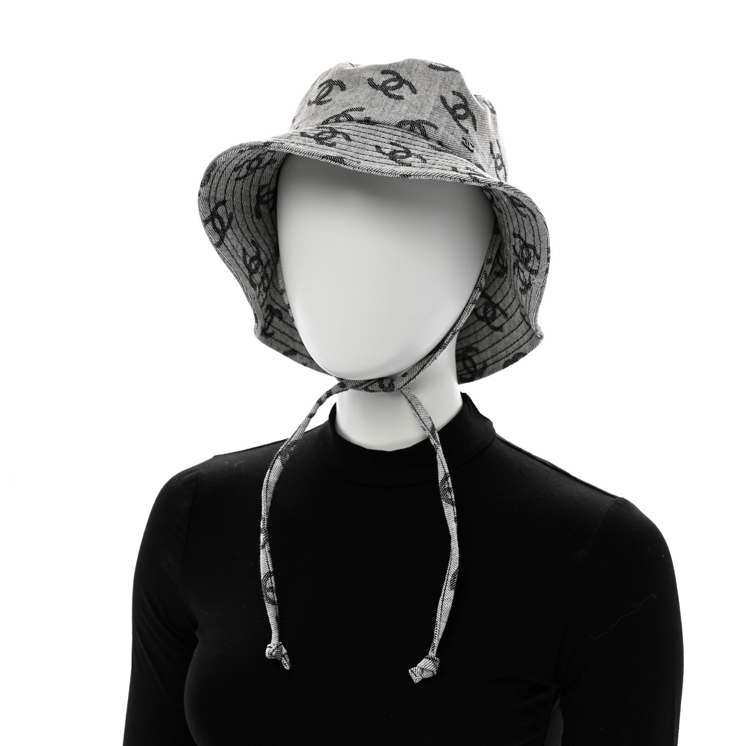 Chanel Denim CC Bucket Hat M White Black 2 of 9