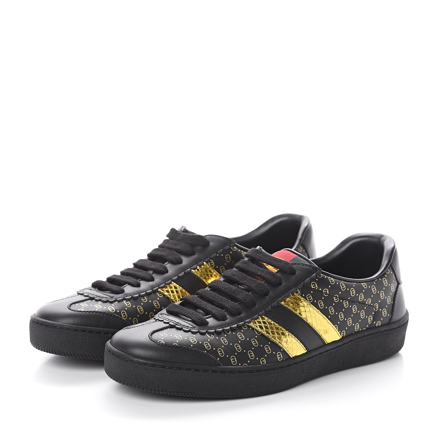 Gucci X DAPPER DAN Calfskin Laminated Ayers GG Micro Monogram Womens G74 Sneakers 35.5 Black Gold 3 of 7