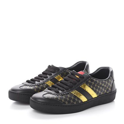 Gucci X DAPPER DAN Calfskin Laminated Ayers GG Micro Monogram Womens G74 Sneakers 35.5 Black Gold 3 of 7