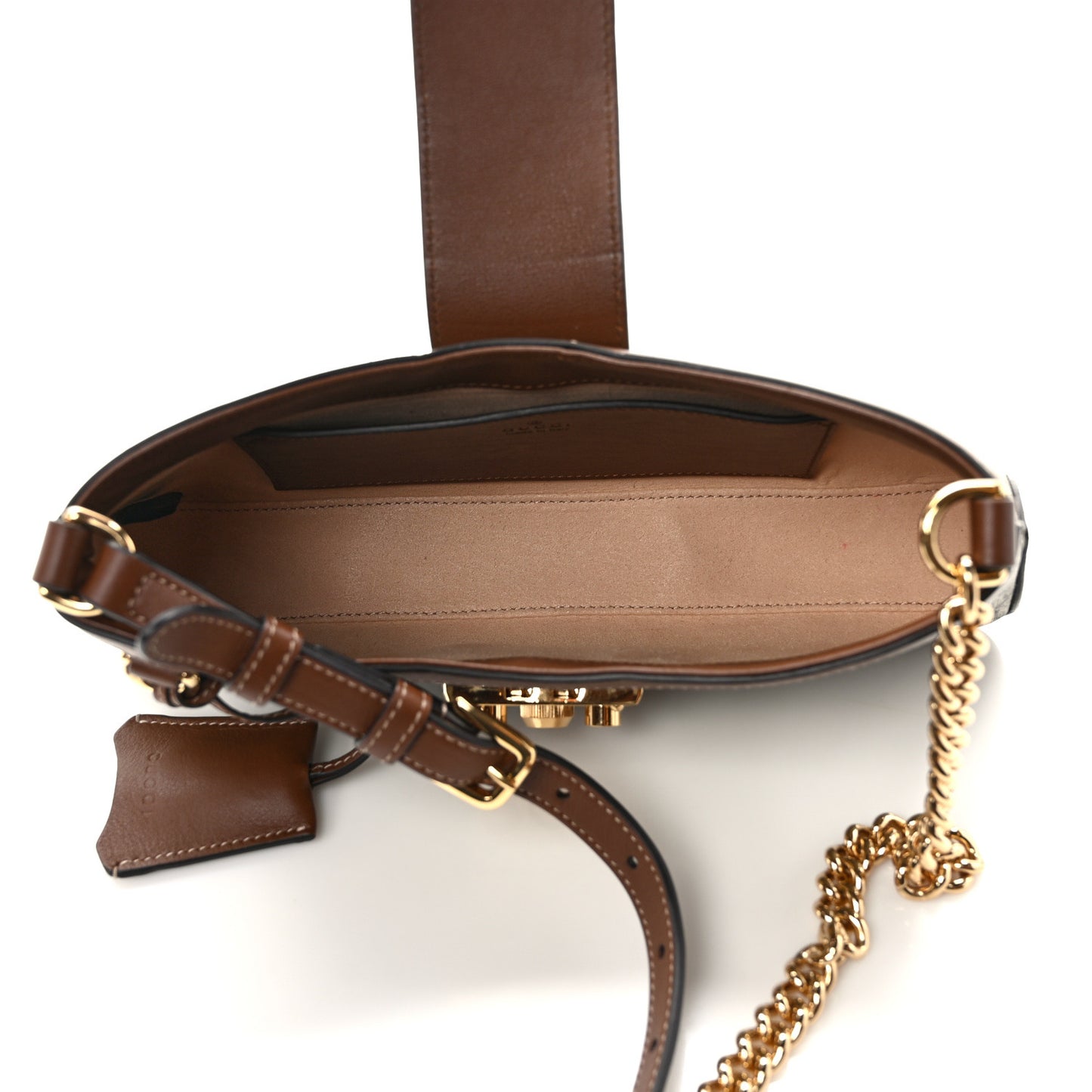 GG Supreme Monogram Calfskin Small Padlock Chain Shoulder Bag Beige Ebony Brown Sugar