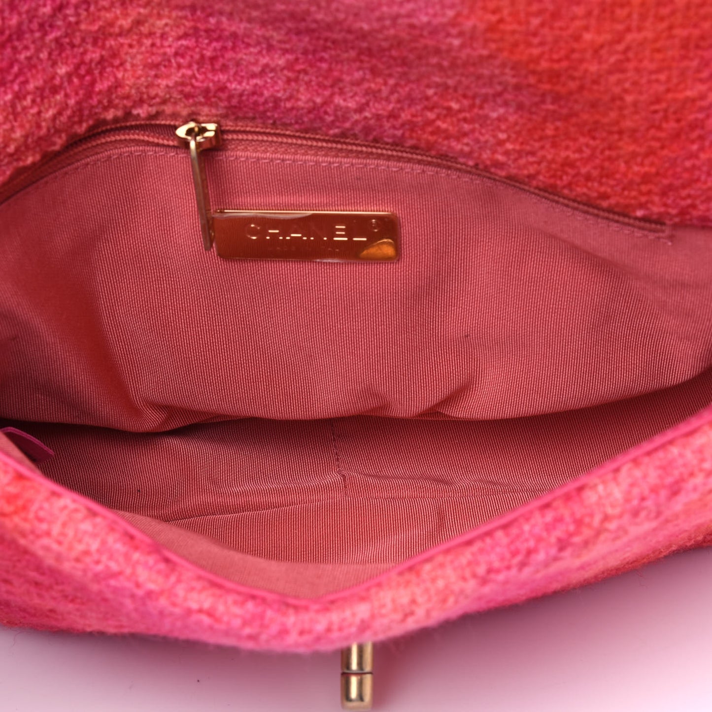 Tweed Quilted Medium Chanel 19 Flap Coral Pink