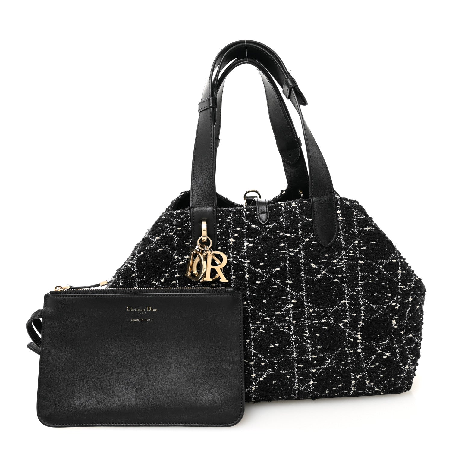 Christian Dior Calfskin Tweed Cannage Medium Toujours Black White 4 of 21