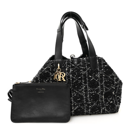 Christian Dior Calfskin Tweed Cannage Medium Toujours Black White 4 of 21