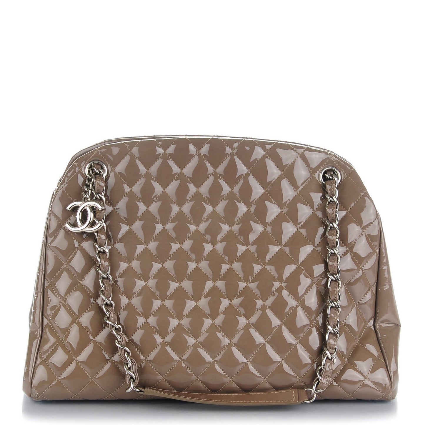 Patent Quilted Large Just Mademoiselle Bowling Bag Grey