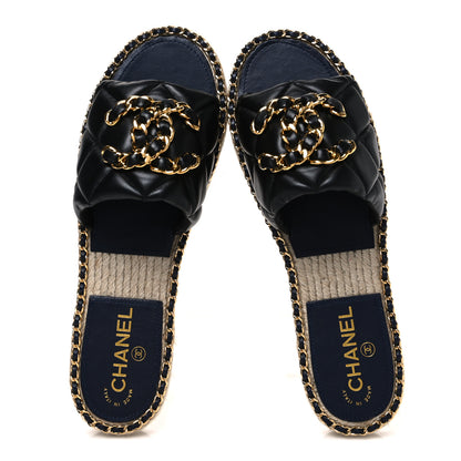 Chanel Lambskin Quilted CC Chain Espadrille Mules 40 Black Navy 2 of 10