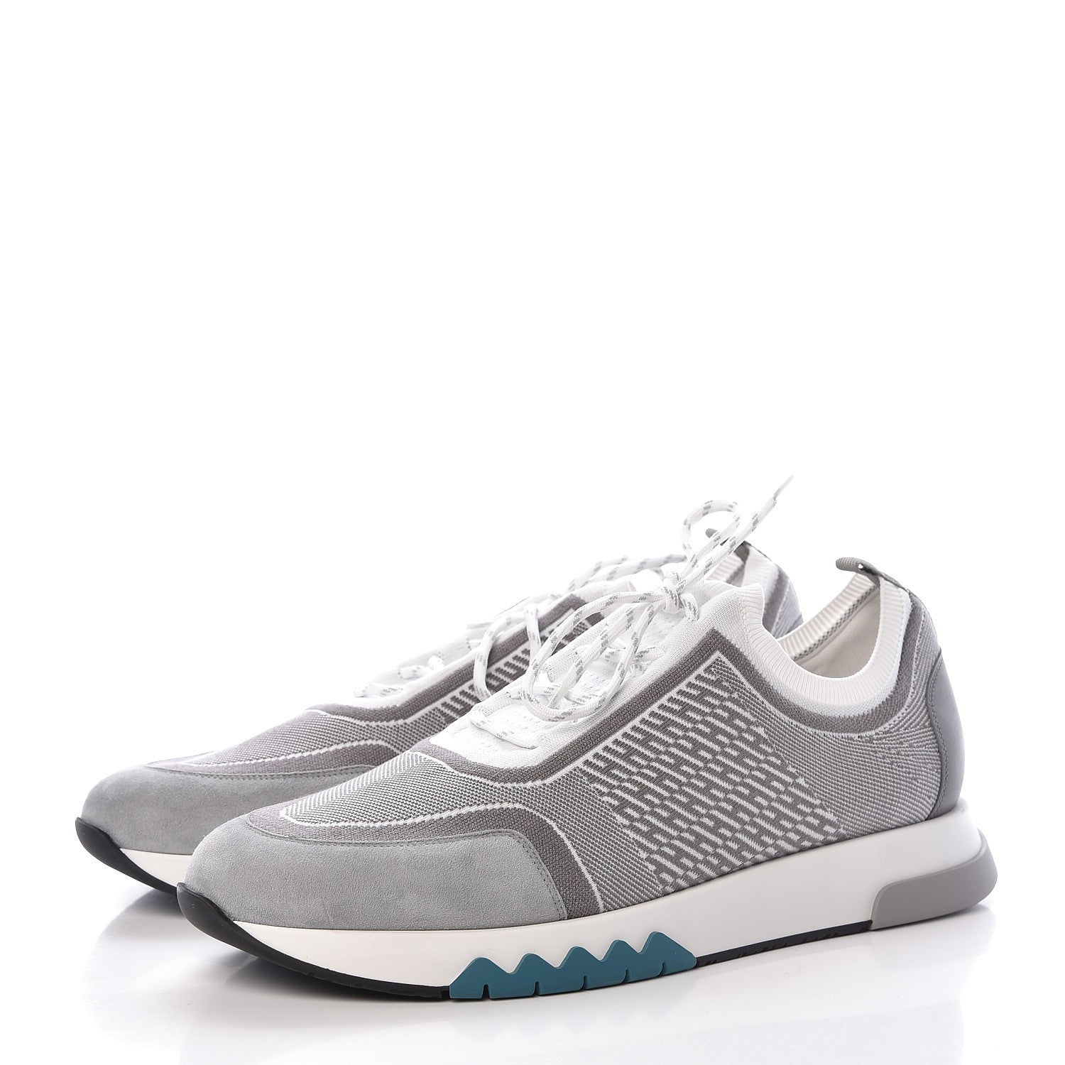 Hermes Knit Goatskin Mens Addict Sneakers 45 White Gris 3 of 7