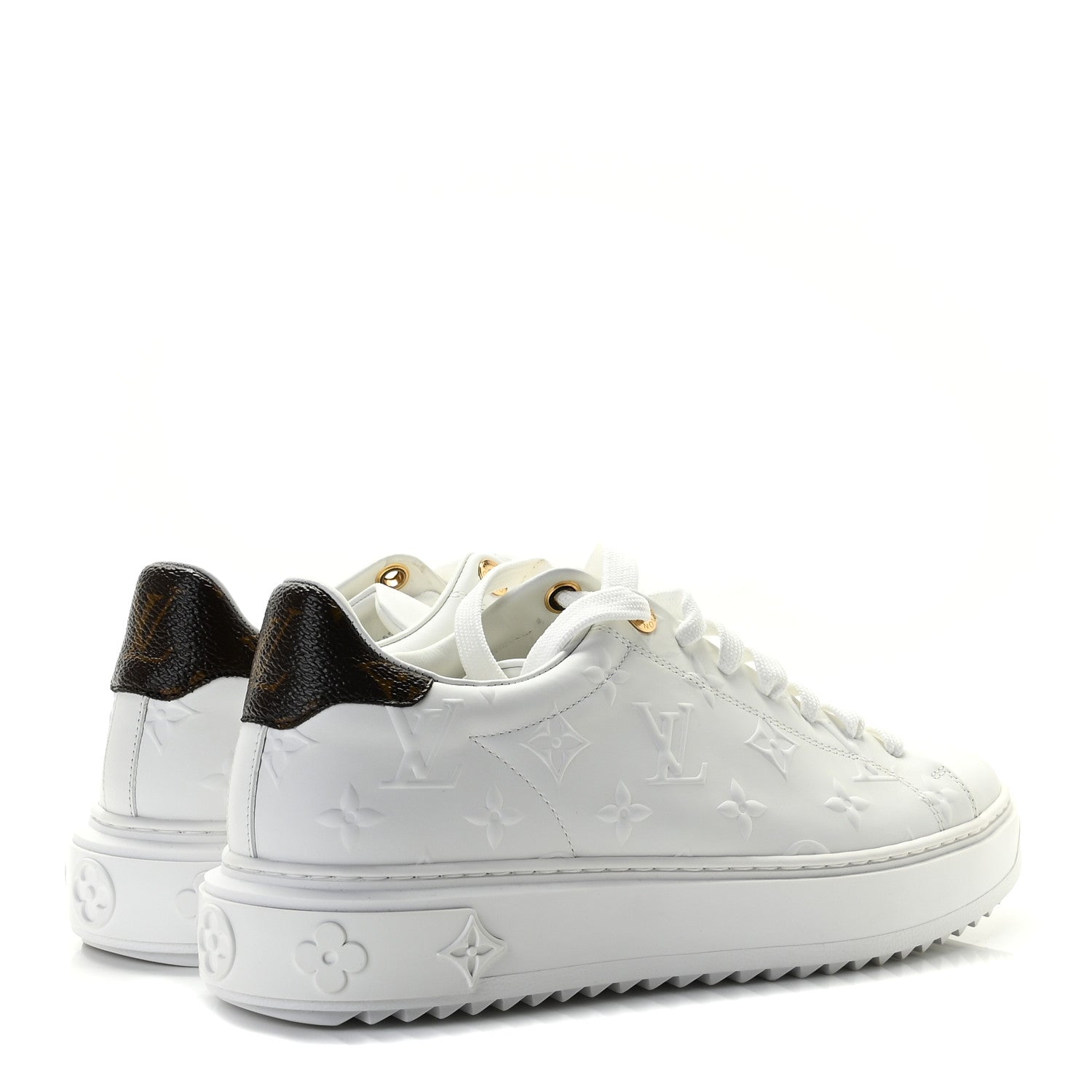 Louis Vuitton Lambskin Embossed Monogram Time Out Sneakers 40 White 3 of 8