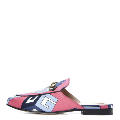 Gucci Satin GG Wallpaper Womens Princetown Slippers 36 Pink Flamboyant Blue Black 1 of 8