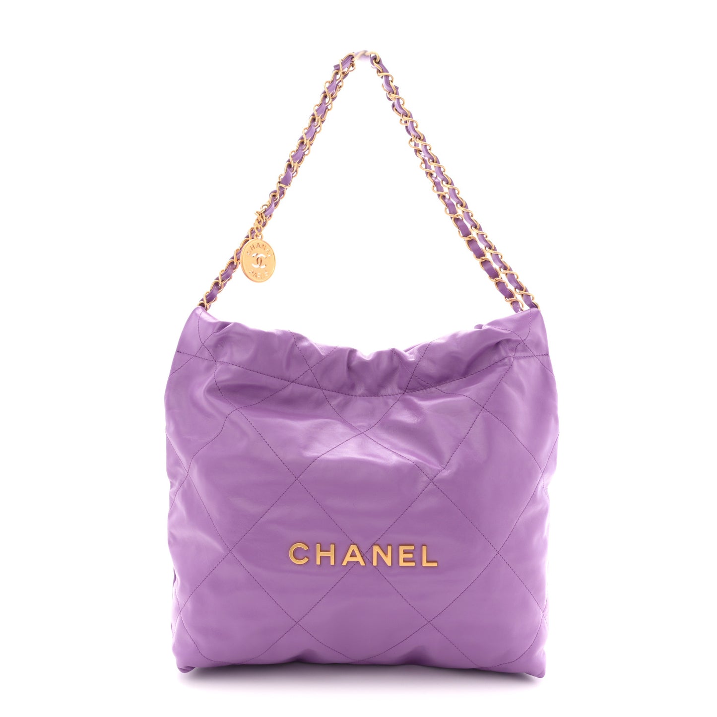 Shiny Calfskin Quilted Small Chanel 22 Purple