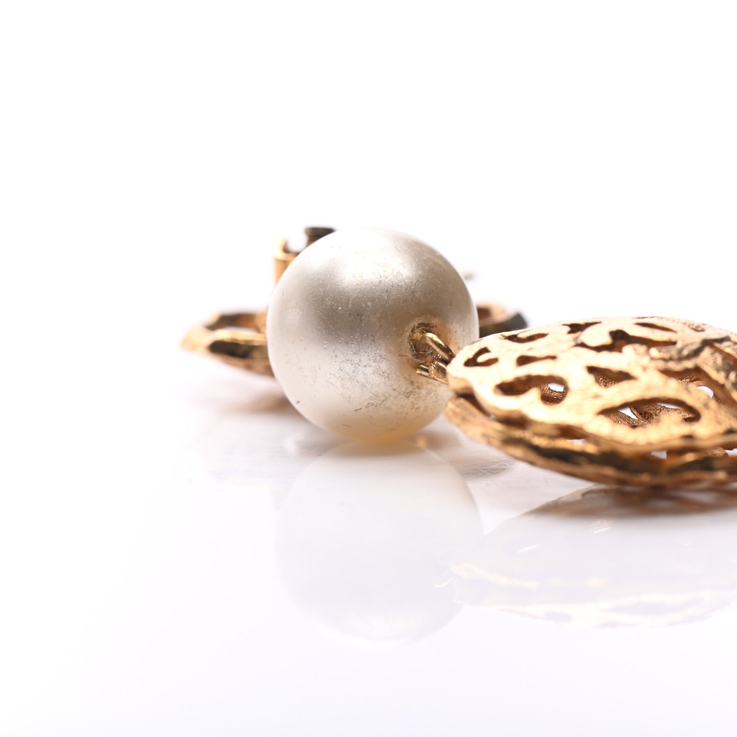 Pearl CC Clip On Drop Earrings Gold