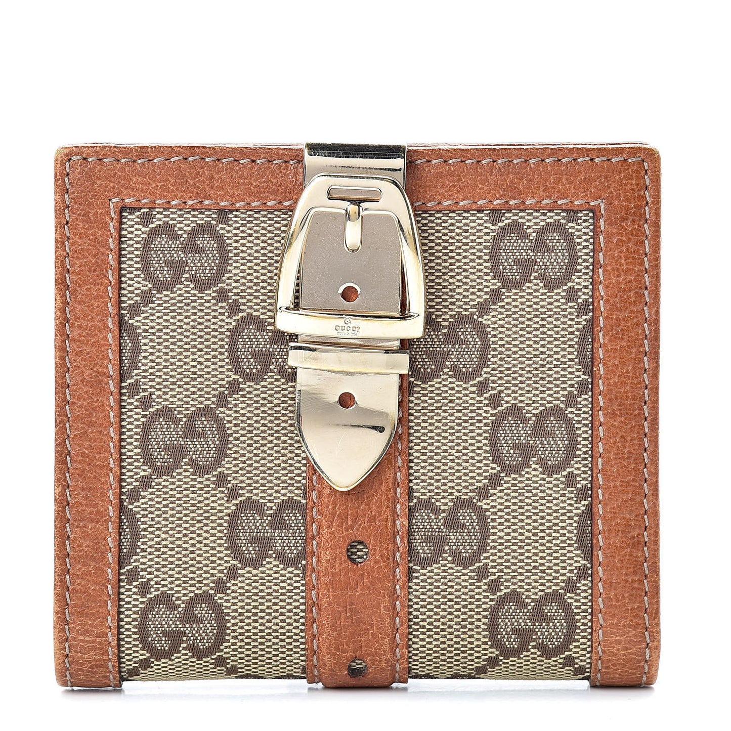 Monogram Buckle Compact Wallet Brown