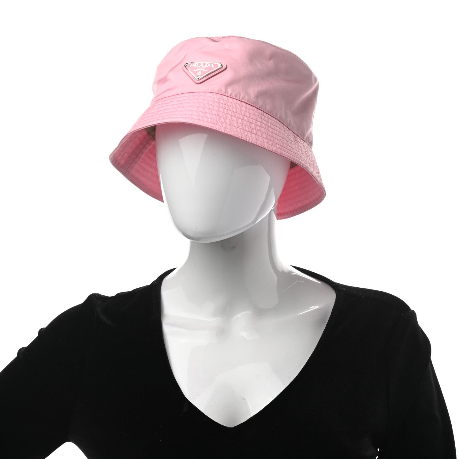 Prada Re-Nylon Metal Triangle Logo Womens Bucket Hat S Rosa 2 of 11