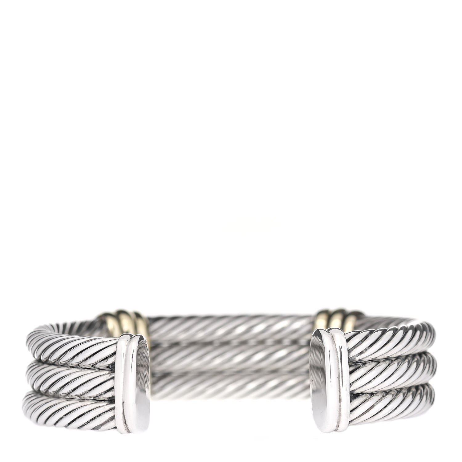 David Yurman Sterling Silver 14K Yellow Gold 3-Row Station Cable Bracelet 3 of 4