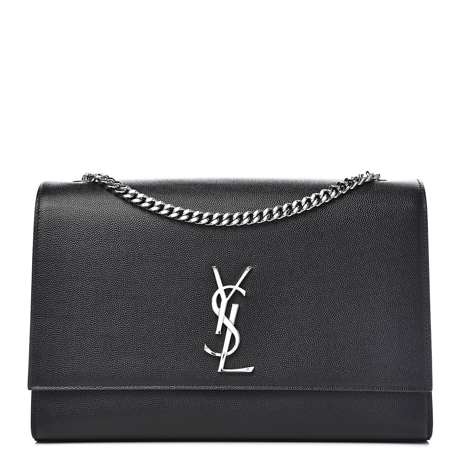 Saint Laurent Grain De Poudre Large Classic Monogram Kate Satchel Black 1 of 11
