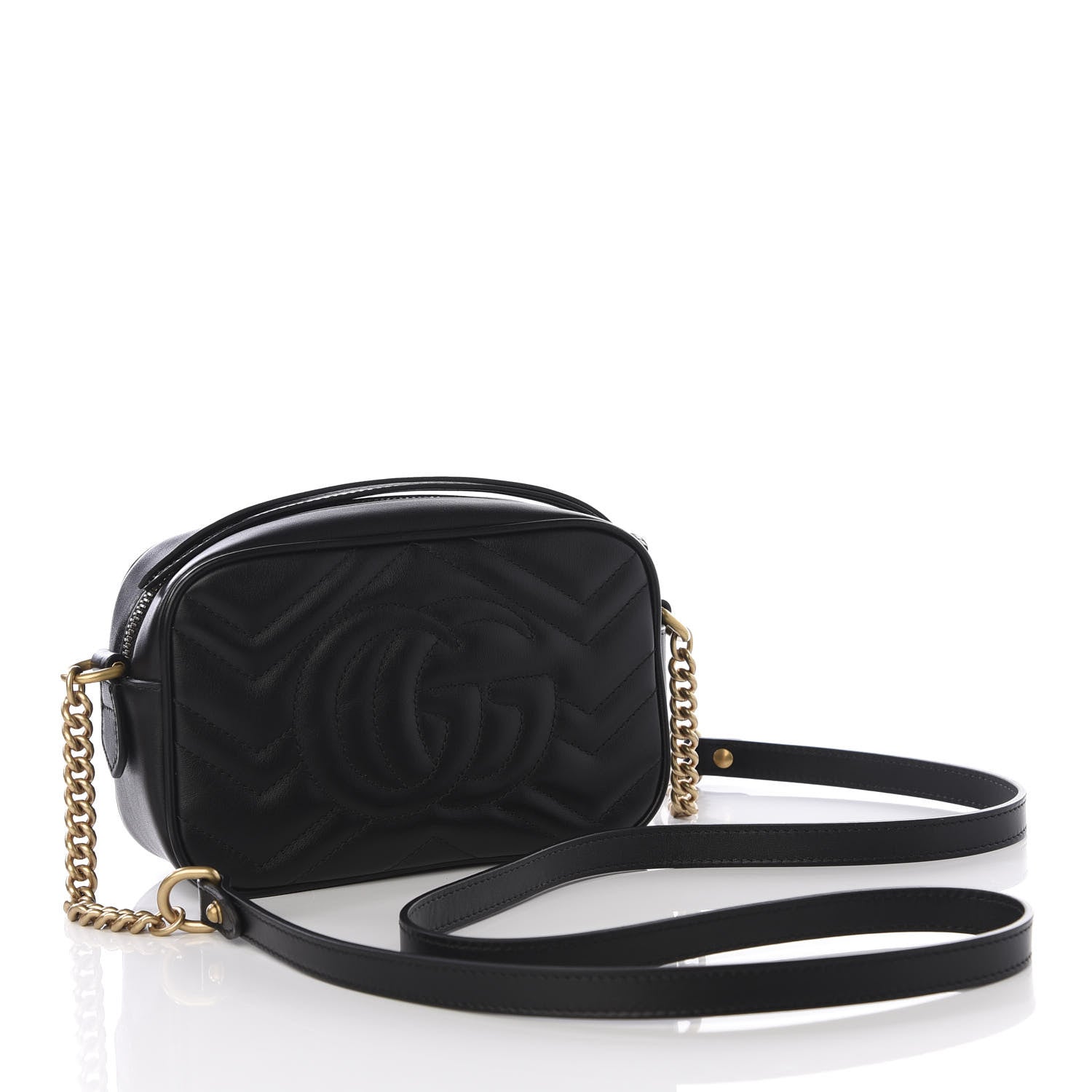 Gucci Calfskin Matelasse Mini GG Marmont Chain Shoulder Bag Black 2 of 8