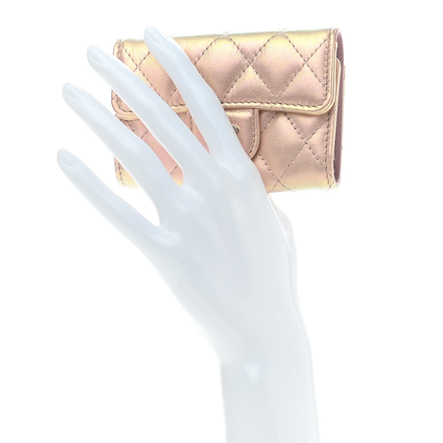 Chanel Iridescent Calfskin Quilted Classic 4 Key Holder Wallet Pink 2 of 8