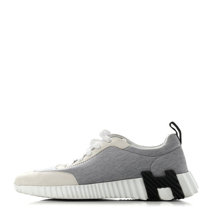 Hermes Technical Canvas Suede Goatskin Bouncing Sneakers 37 Gris White 1 of 10